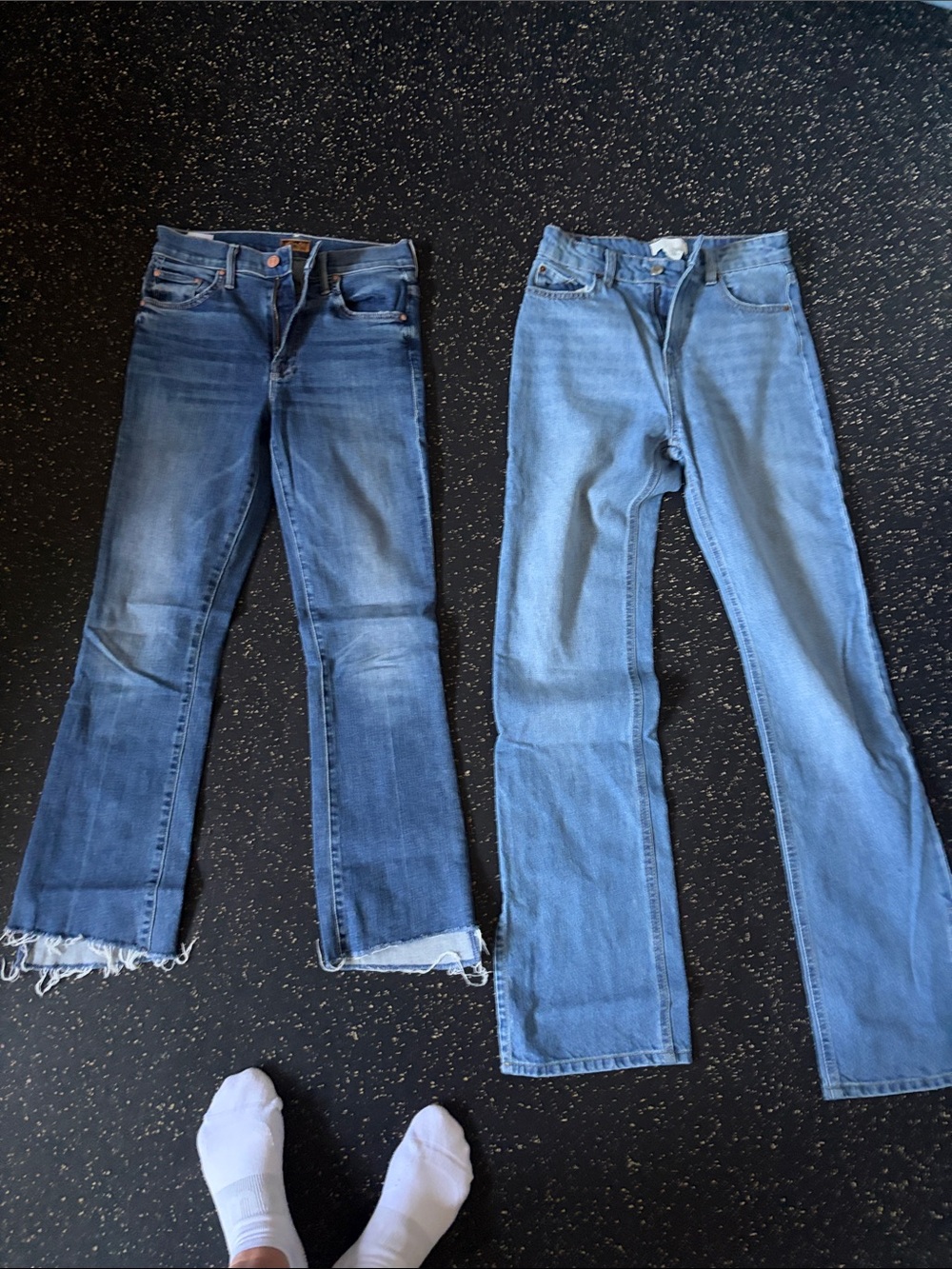 MOTHER Two-Tone Flare & Wide-Leg Jeans - Dark Blue & Light Blue